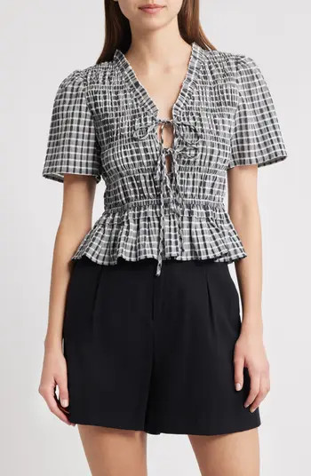 Portia Stripe Smocked Ruffle Seersucker Crop Top | Nordstrom Rack