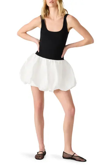 Steve Madden Linnea Mixed Media Bubble Hem Cotton Minidress in Black/White at Nordstrom Rack, Size X-Small | Nordstrom Rack