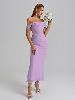 KUTUMAI Off The Shoulder Maxi Long Dress Corset Ruched Bodycon Formal Wedding Guest Dresses for W... | Amazon (US)