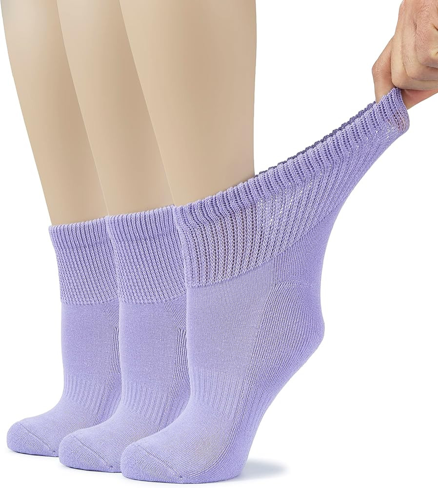 Hugh Ugoli Women's Cotton Diabetic Ankle Socks, Wide, Loose & Stretchy, Seamless Toe & Non Bindin... | Amazon (US)