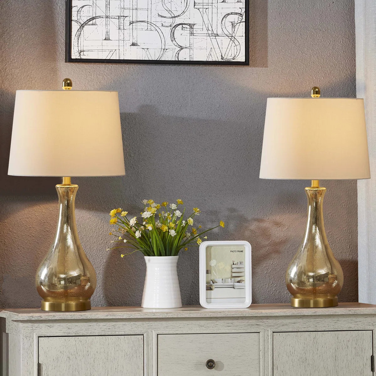 Brunet 26" Modern Glam Gold Glass Table Lamp 3-Way Dimmable USB Port for Bedroom Living Room (Set... | Wayfair North America