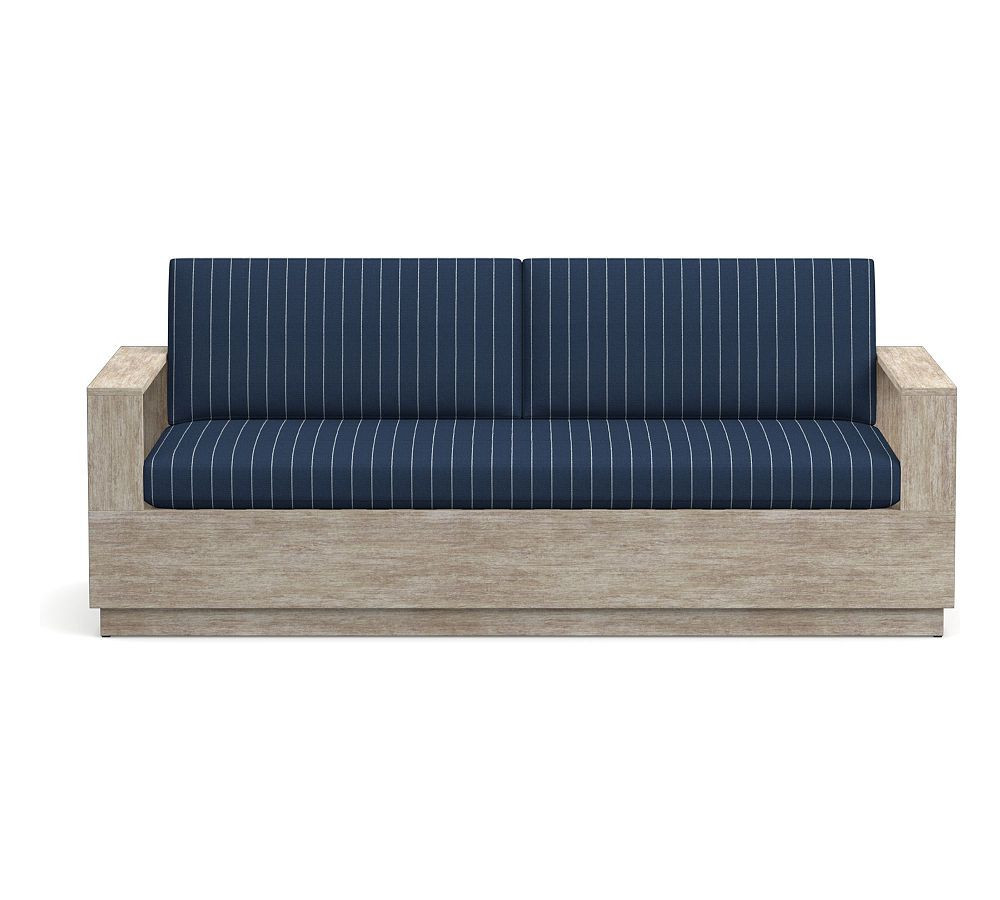 Indio Modern Outdoor Sofa Cushion, High Performance Stripe; Blue/White Pinstripe | Pottery Barn (US)