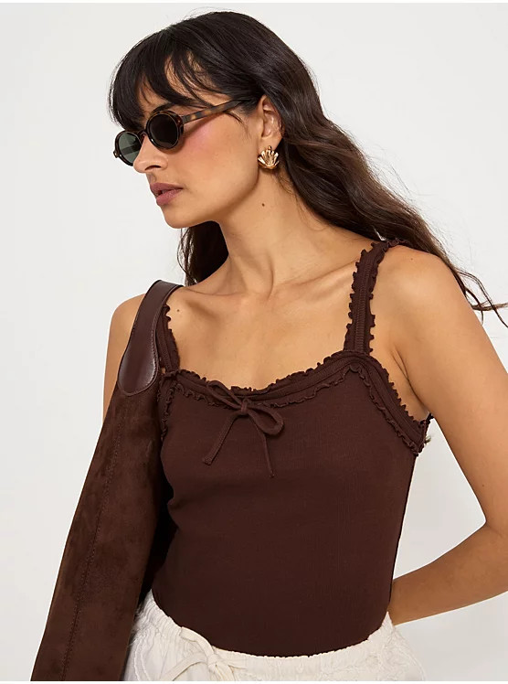 Brown Frilled Ribbed Vest | George