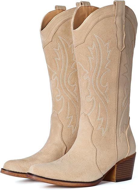 IUV Cowboy Boots For Women Western Cowgirl Boots with Chunky Heel Mid Calf Snip Toe Ideal for low... | Amazon (US)