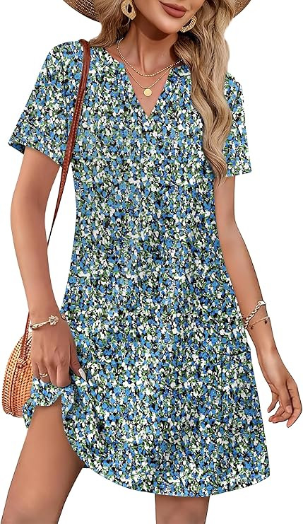 WIHOLL Dresses for Women 2026 Casual Summer V Neck Wedding Guest Dress Short Sleeve Fashion Beach... | Amazon (US)