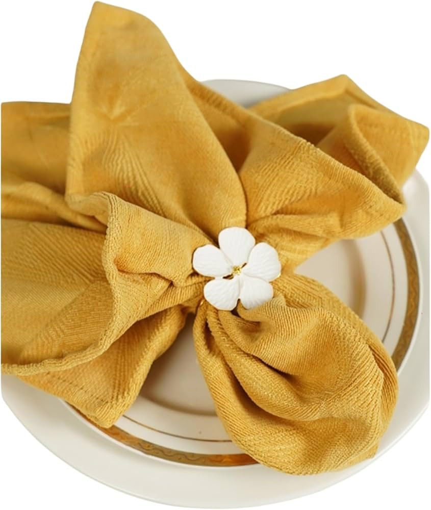 Amazon.com: Flower Napkin Rings Set of 6 - Metal Blossom White Napkin Ring Holders for Spring Wed... | Amazon (US)
