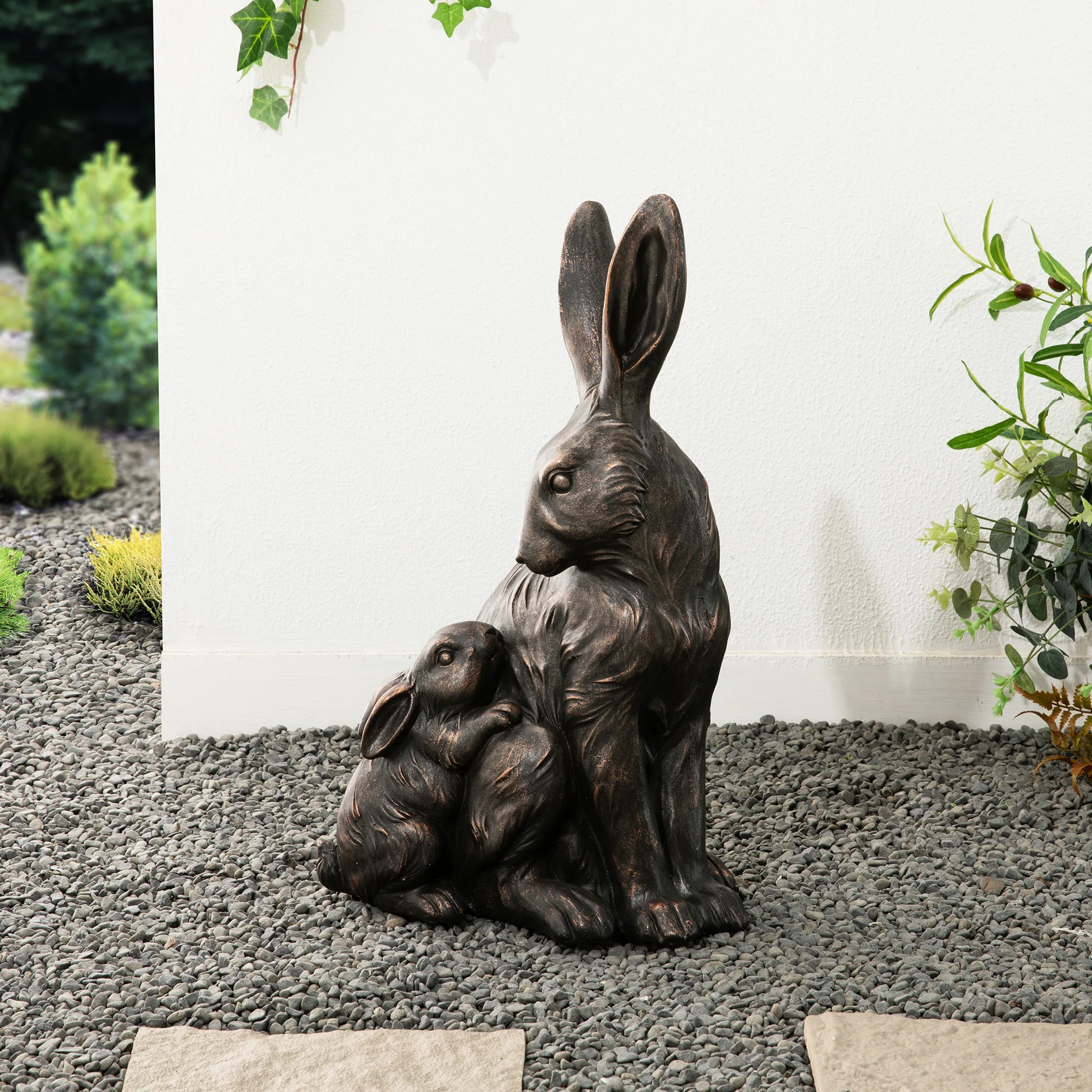 21.25''H MGO Bronze Mom and Baby Rabbit Statue | Wayfair North America