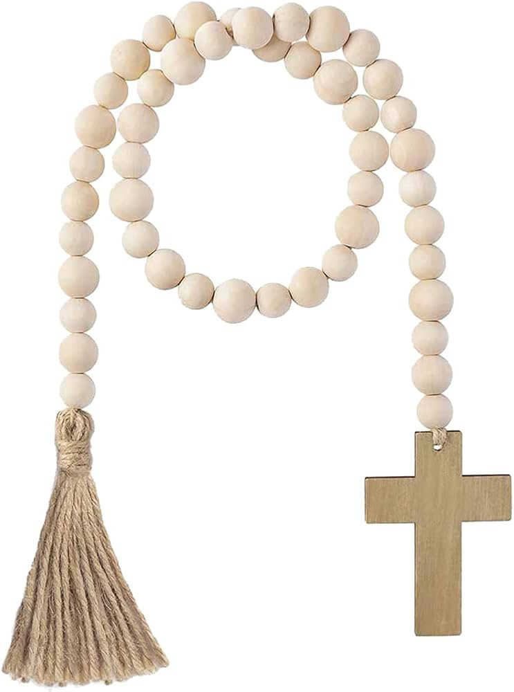 Easter Wood Bead Garland Farmhouse Decorative Wooden Beads Prayer Beads Tassel Garland Wall Hangi... | Amazon (US)