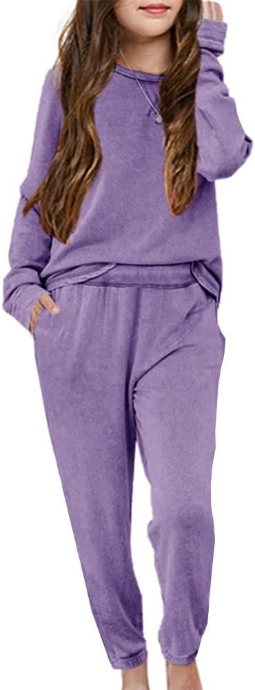 Apbondy Girls Pullover Sweatsuit Casual Sweatpants Loungewear Set Relaxed Tracksuit Workout Sets | Amazon (US)