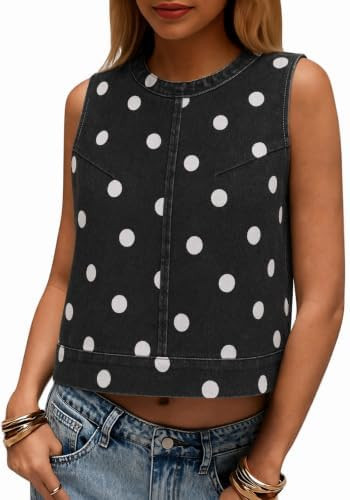 Cicy Bell Womens Denim Tank Tops Crew Neck Summer Casual Sleeveless Shirts Cropped Loose Fit Jean... | Amazon (US)