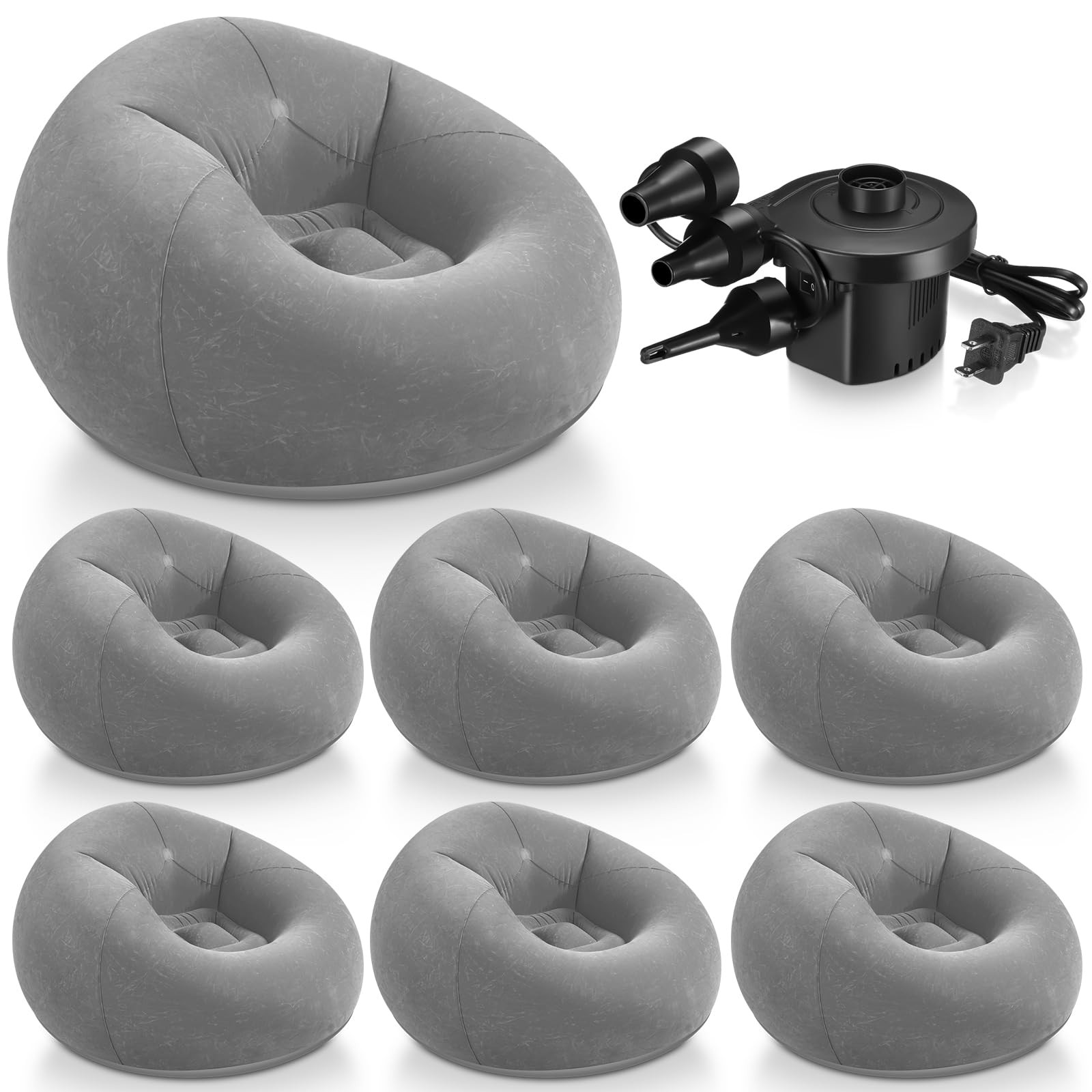 Realspring 6 9 12 Pcs Inflatable Bean Bag Chairs for Adults with Electric Air Pump, Blow up Couch Folding Portable Inflatable Couch Lazy Sofa for Outdoor Movie Night Camping(Gray,6 Pcs) | Amazon (US)