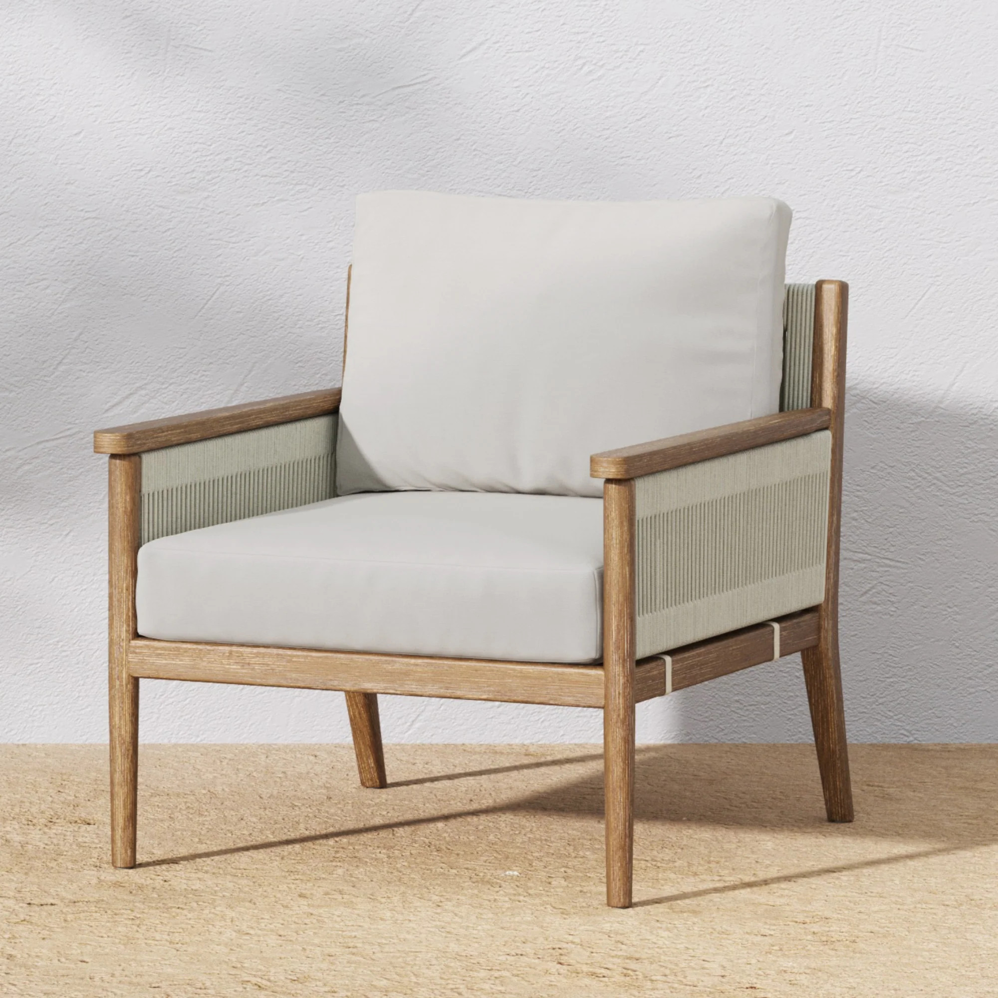 Wood & Rope Outdoor Patio Cushioned Arm Chair | Nathan James