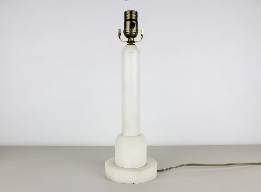Antique Cylinder Modern Line Alabaster Cream White Grey Stone Lamp Antique Vintage - Etsy | Etsy (US)