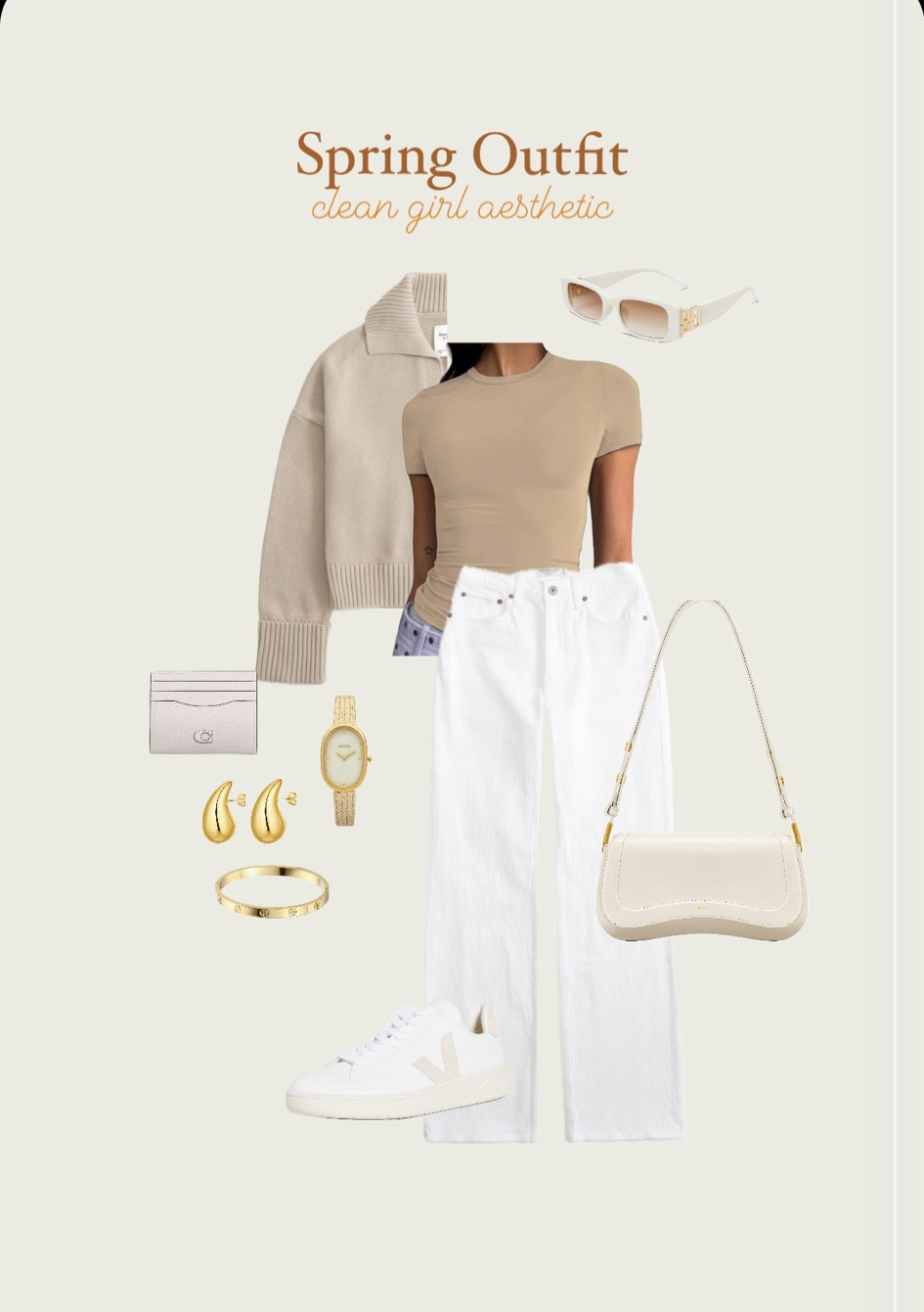 spring outfits, spring outfits 2024, spring outfits amazon, spring fashion, february outfit, casual spring outfits, spring outfit ideas, cute spring outfits, cute casual outfit, date night outfit, date night outfits, belt bag, cream bag, shoulder bag, vacation outfit, resort outfit, spring outfit, resort wear, notch neck sweater, white jeans, jeans, high waisted jeans, wide leg jeans, abercrombie jeans, beige t shirt, skims dupe, vejas sneakers, , white sneakers, beige sweater, white sunglasses, white shoulder bag, jw pei bag, gold jewelry, white card case, white card holder, white wallet, clean girl aesthetic