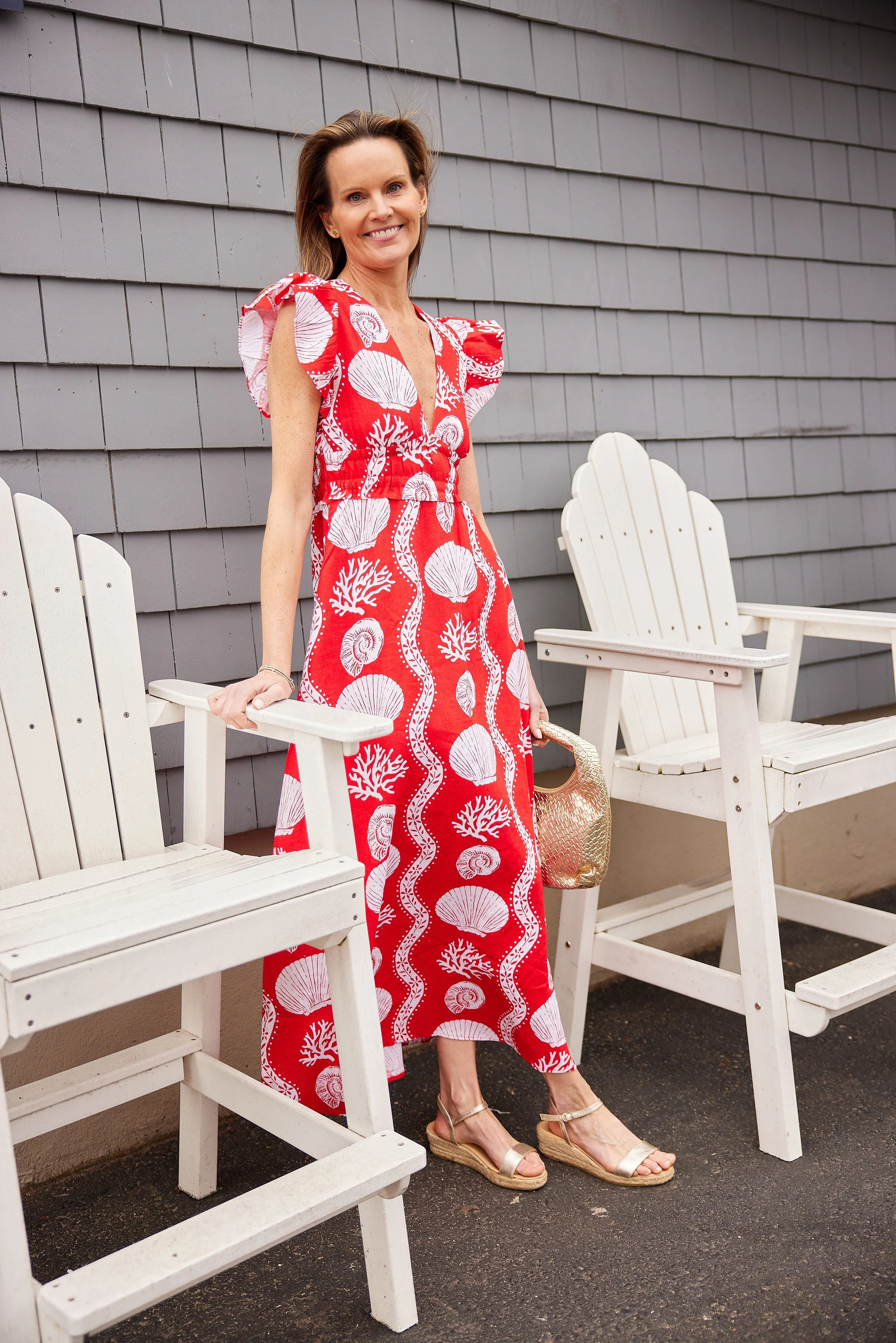 Sea Stripe V-Neck Flutter Sleeve Maxi Dress | Sail to Sable