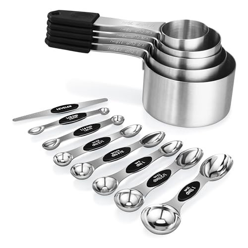 Magnetic Measuring cups and spoons Set, 5 Stainless Steel Magnetic Measuring Cup and 8 Double Sided Measuring Spoons with 1 Leveler，Kitchen Gadgets for Cooking & Baking | Amazon (US)