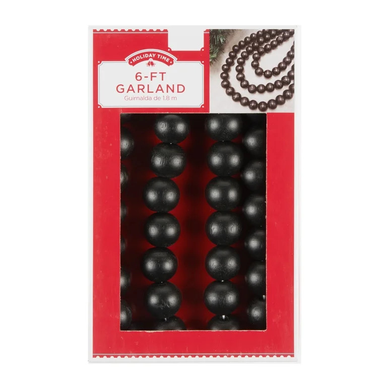 Holiday Time Black Wood Bead Garland, 6' | Walmart (US)