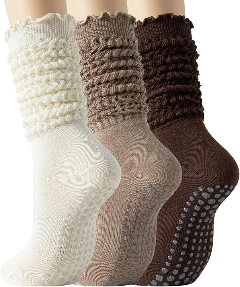 Non Slip Pilates Socks for Women, 3 Pairs Grip Yoga Barre Slouch Scrunch Socks with Arch Support ... | Amazon (US)
