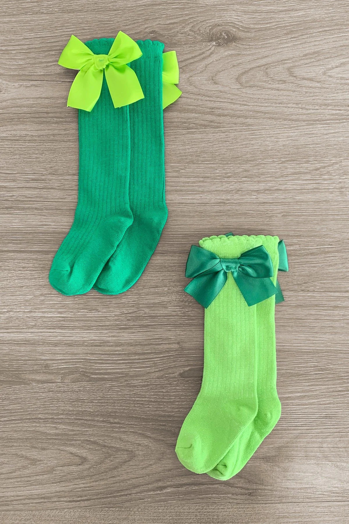 Green Knee High Silk Bow Socks | Sparkle In Pink