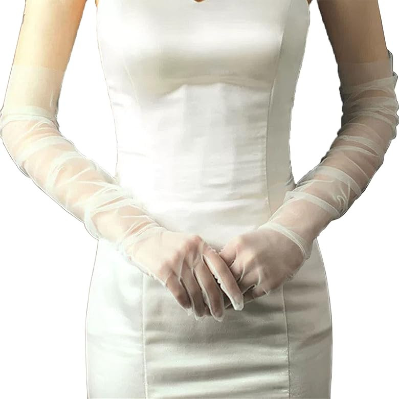 Acenail Long Tulle Women’s Wedding Gloves White Bridal Gloves Finger 20s Opera Party Sheer Glov... | Amazon (US)