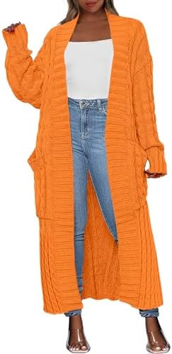 Caracilia Womens Long Cardigan Sweaters 2025 Fall Open Front Coat Long Sleeve Cable Knit Maxi Out... | Amazon (US)