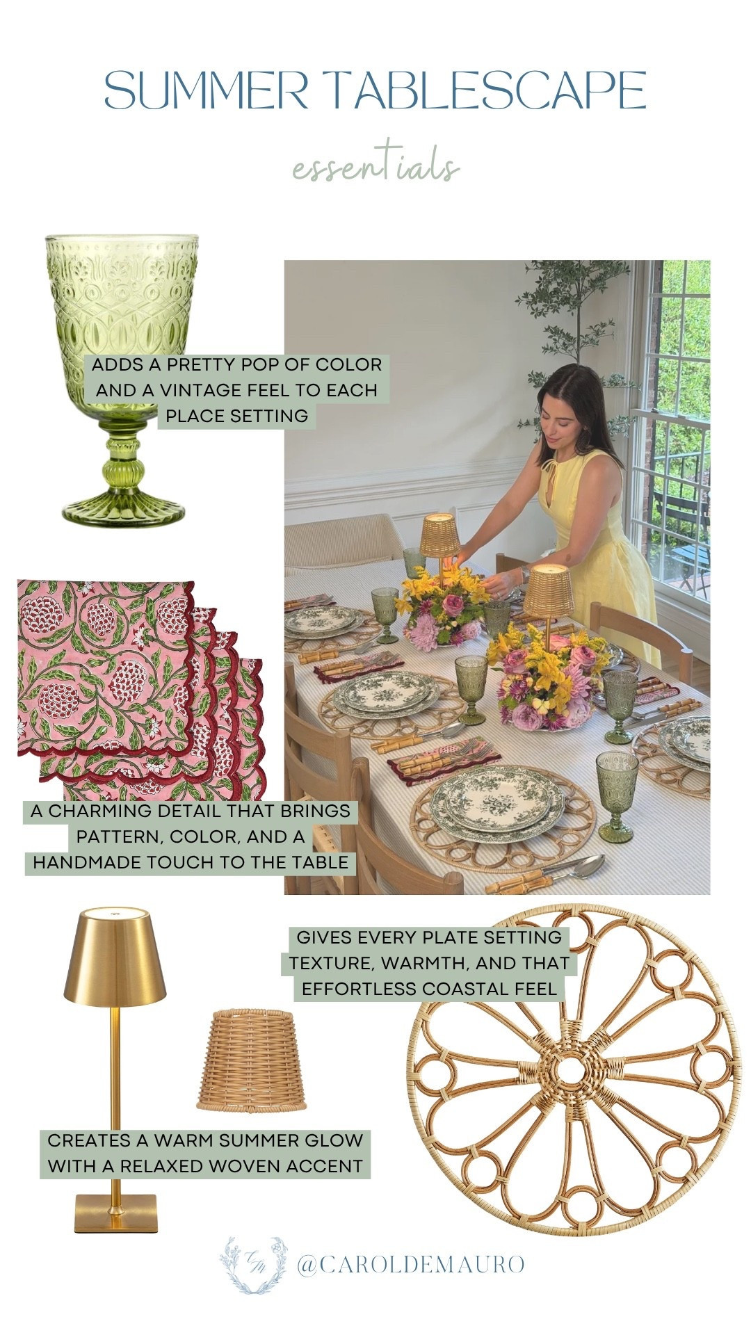 tablescape inspo, table setting, summer hosting, vintage wine goblet, woven cordless lamp, printed table napkins, rattan placemats, hostess must haves, party idea

#LTKfoodie #LTKHome