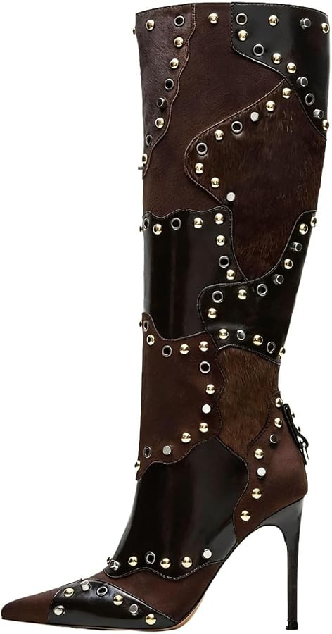 Women's Knee High Boots Pointed Toe Stiletto Heel Side Zip Fashion Boots | Amazon (US)