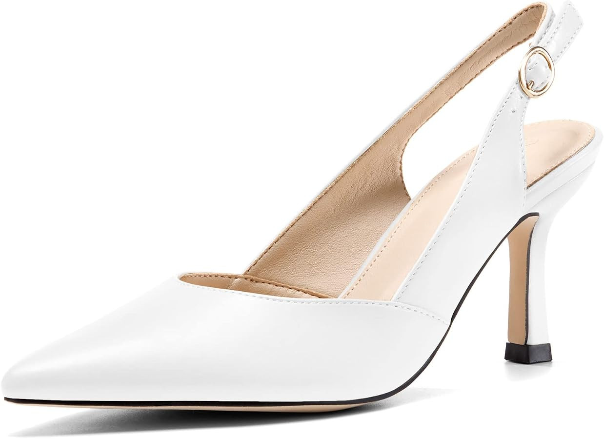 Rilista Women's Slingback Kitten Heels Closed Pointed Toe Backless Wedding Party Dress Pumps Shoes | Amazon (US)