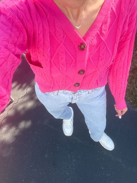 Thinking spring a Pink cardigan from Amazon, straight jeans, and platform sneakers 

#LTKfindsunder100 #LTKover40 #LTKstyletip