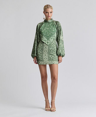Women's Printed Satin High-Neck Scarf Mini Dress | Macy's