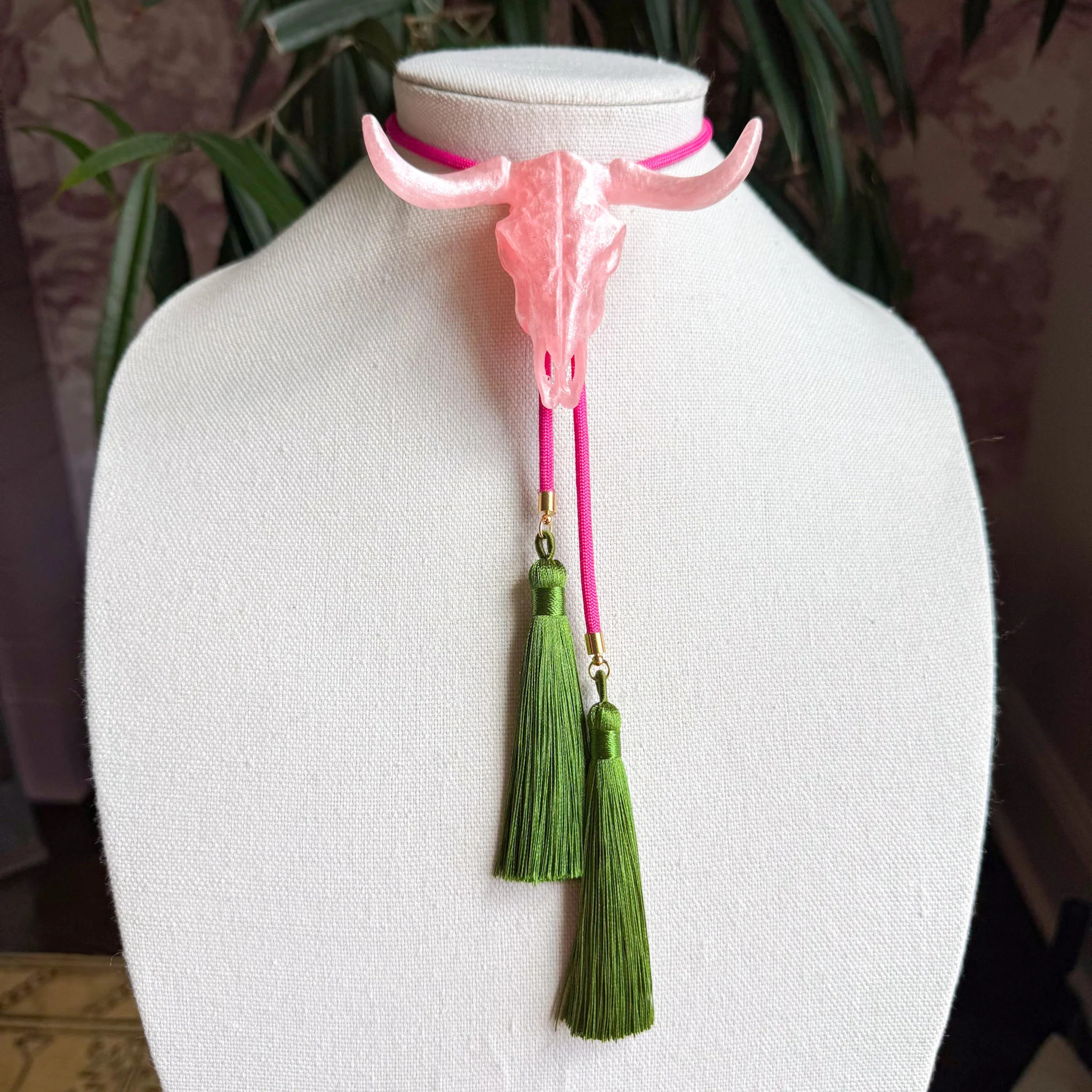 Longhorn Bolo Quartz Pink with Fuchsia & Olive | Rahya Jewelry Design