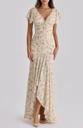 HOUSE OF CB Amina Floral Georgette High Low Cocktail Dress | Nordstrom | Nordstrom