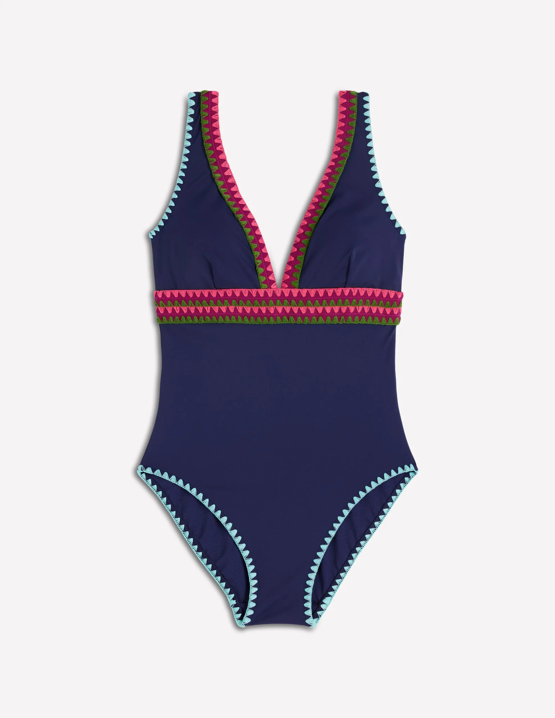Porto V-neck Swimsuit-Navy, Embroidery | Boden UK