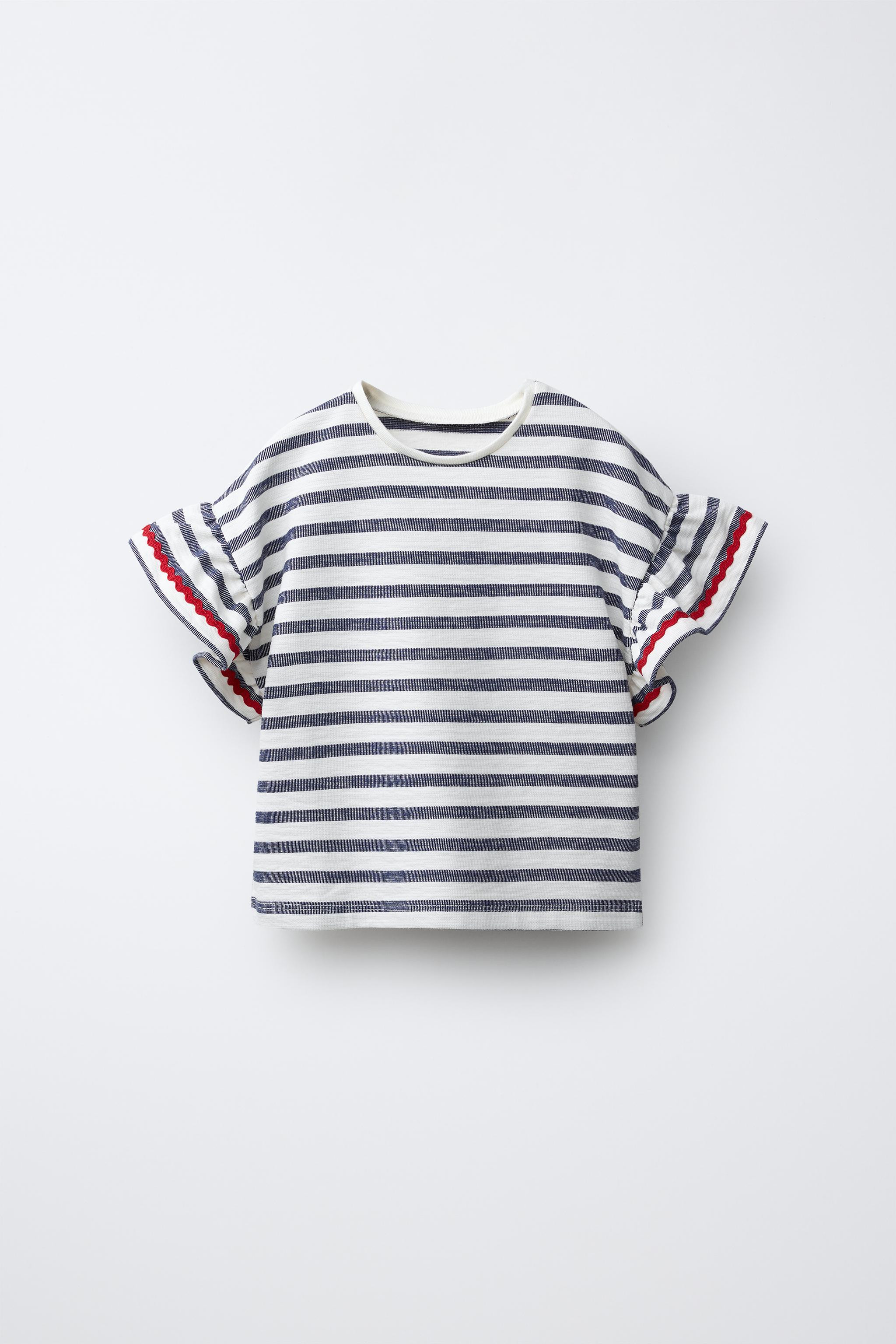 WOVEN STRIPED RUFFLE TOP | Zara US