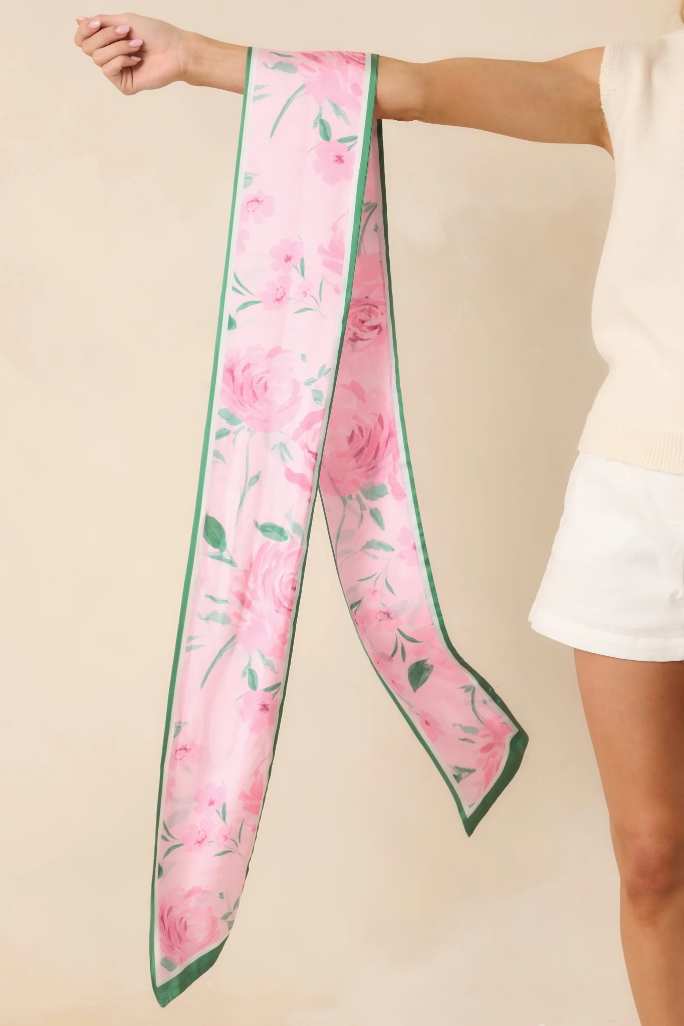 Prosperina Twillies Pink & Green Floral Scarf Tie | Red Dress