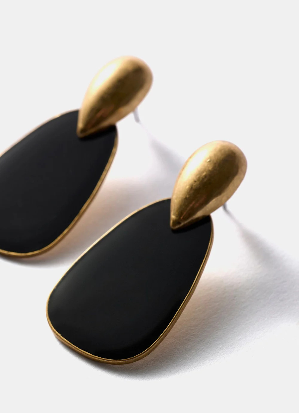 Gold Tone Black Resin Drop Earrings | Mint Velvet