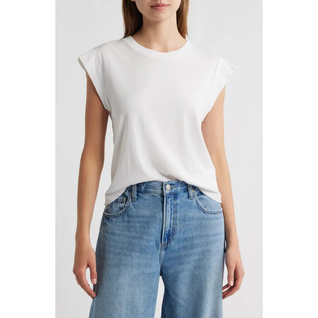 THE GREAT. The Peak Shoulder Cotton Top in True White at Nordstrom, Size 0 | Nordstrom