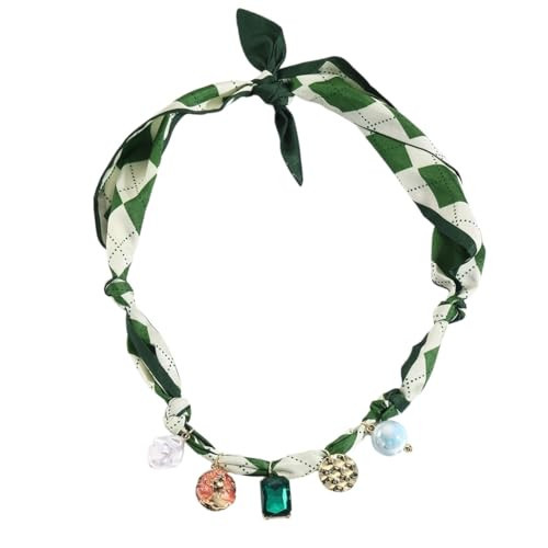 Scarf Bandana Necklace with Charm Colorful Silk Flower Crystal Heart Pearl Choker Necklace Fabric Statement Jewelry (Green Scarf with Crystal) | Amazon (US)