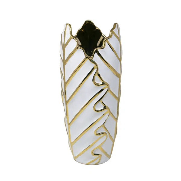 Sonny White/Gold 15.75'' Ceramic Table Vase | Wayfair North America
