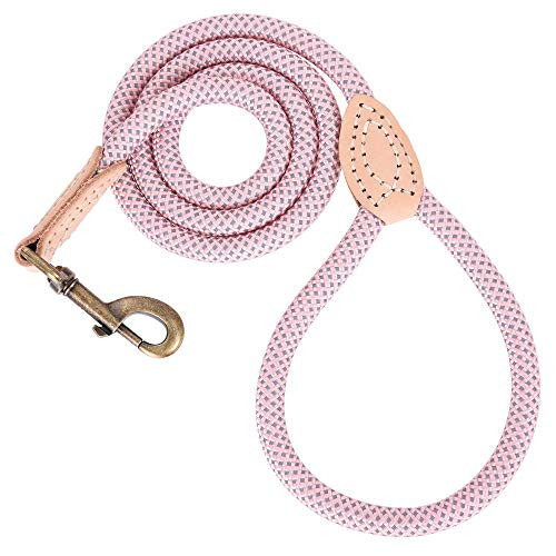 Mile High Life Dog Rope Leash 5 FT with Genuine Leather Tip, Reflective Rope Leash for Medium Large Dogs (Pink, 60 Inch) | Amazon (US)