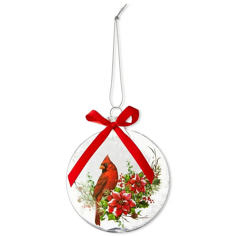 Clear Red Glass Cardinal and Poinsettias Christmas Ornament, 4.5", by Holiday Time | Walmart (US)