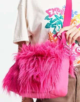 Weekday Annie faux fur handbag in pink | ASOS (Global)