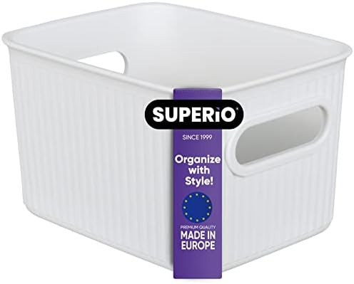Superio Ribbed Collection - Decorative Plastic Basket Open Home Storage Bins Organizer, Small Whi... | Amazon (US)