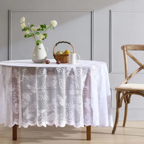 HLC.ME Butterfly Floral Lace Fabric Tablecloth, Wrinkle Resistant Table Cloth Round or Square Tab... | Bed Bath & Beyond