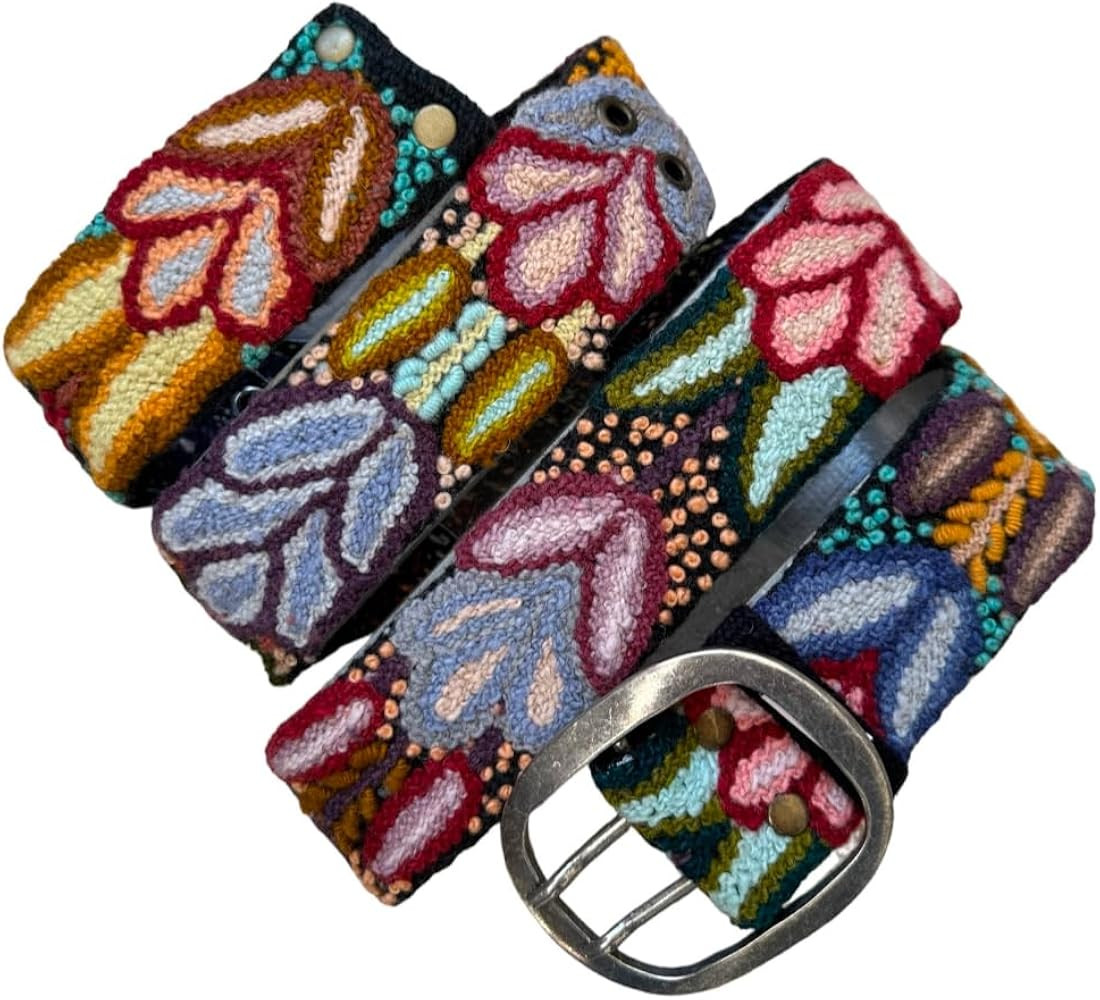 Andina Black Embroidered Belt for Women - Peruvian Flower Handmade | Amazon (US)