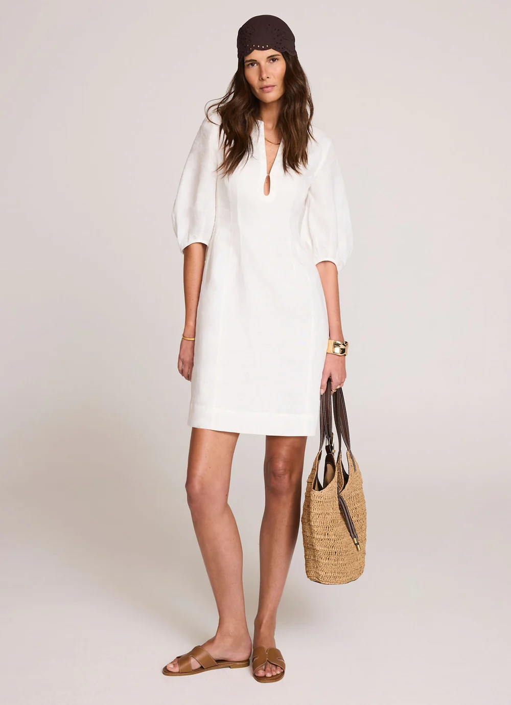 White Linen Puff Sleeve Mini Dress | Mint Velvet
