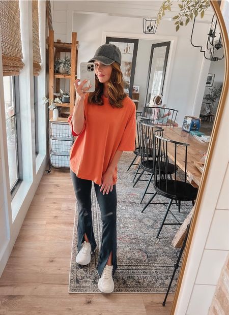 I love these oversize tees. Both have several colors and washers to choose from. (Wearing medium in both.) The split leg leggings are so soft and flattering. Wearing an extra small in pants. True to size in pants(run a bit short.) will be wearing these on repeat this fall.

#LTKBacktoSchool #LTKFind