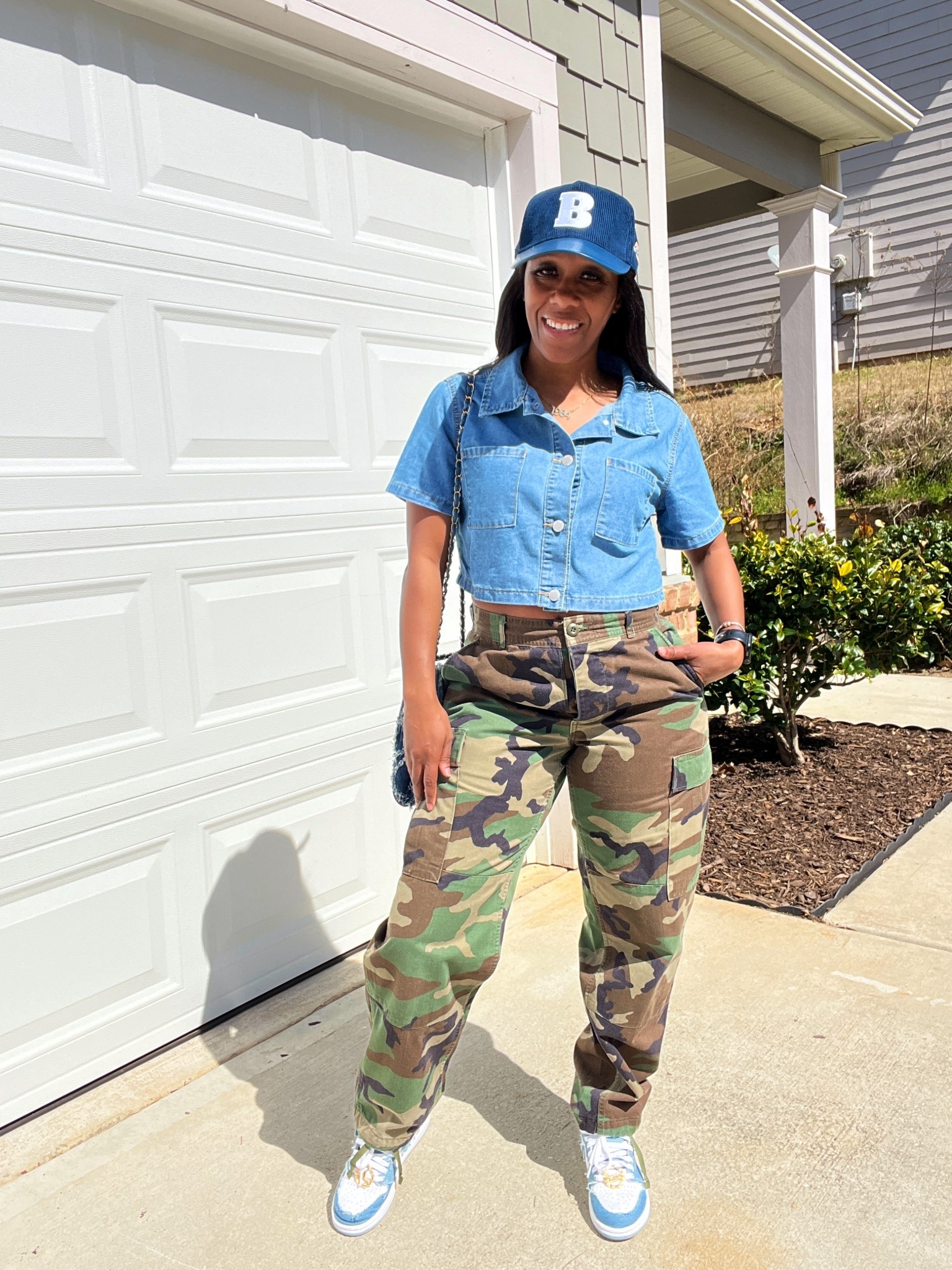 Denim with camouflage is one of my favorite ways to style camo pants.

#LTKPetite #LTKStyleTip #LTKShoeCrush
