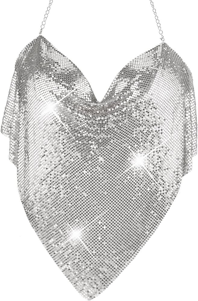 Glamorstar Sequin Halter Backless Tank Neck Chain Crop Camis Top Body Chain | Amazon (US)