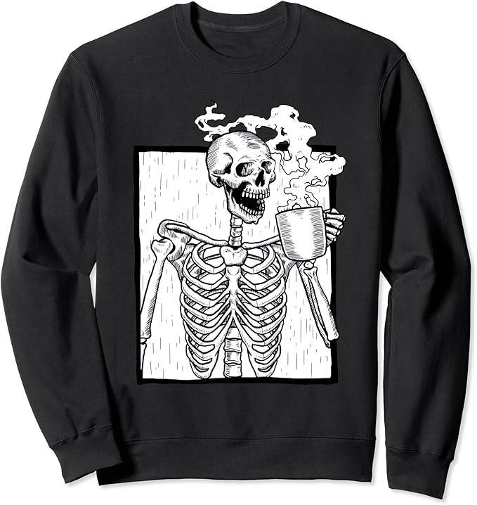 halloween coffee drinking skeleton skull Sweatshirt | Amazon (US)